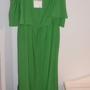 Eesome Green Pleated Off the Shoulder Maxi Dress
